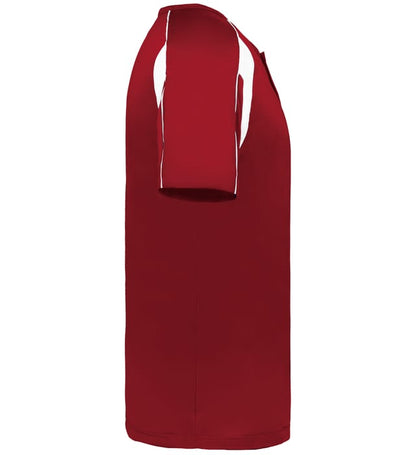 Red and white colored Pro Youth Placket jersey angled image on a white background