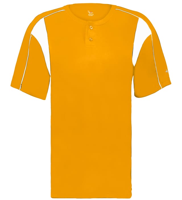 Gold and white colored Pro Youth Placket jersey angled image on a white background