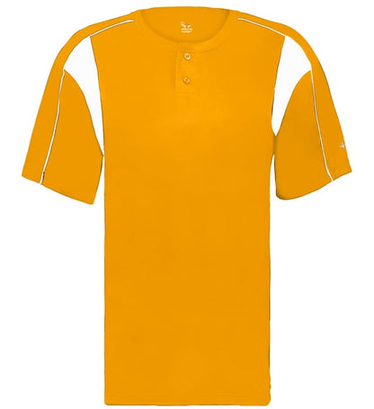 Gold and white colored Pro Youth Placket jersey angled image on a white background