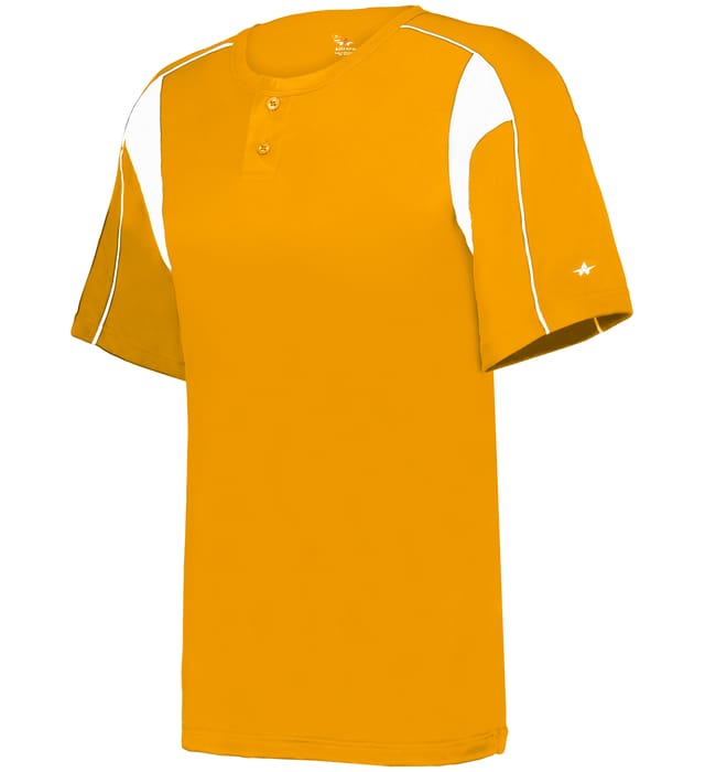Gold and white colored Pro Youth Placket jersey angled image on a white background