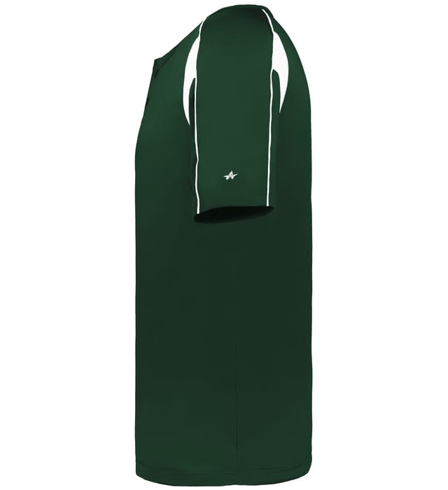 Forest green and white colored Pro Youth Placket jersey angled image on a white background