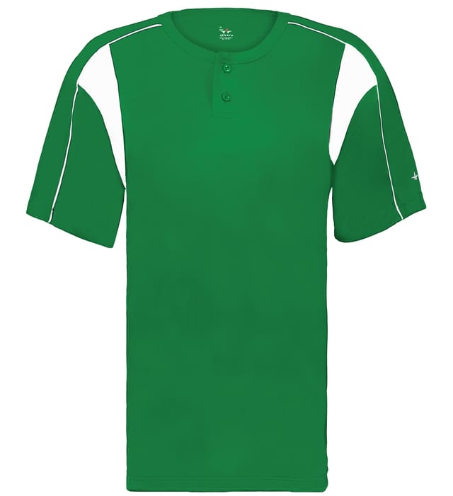Kelly green and white colored Pro Youth Placket jersey angled image on a white background