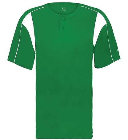 Kelly green and white colored Pro Youth Placket jersey angled image on a white background