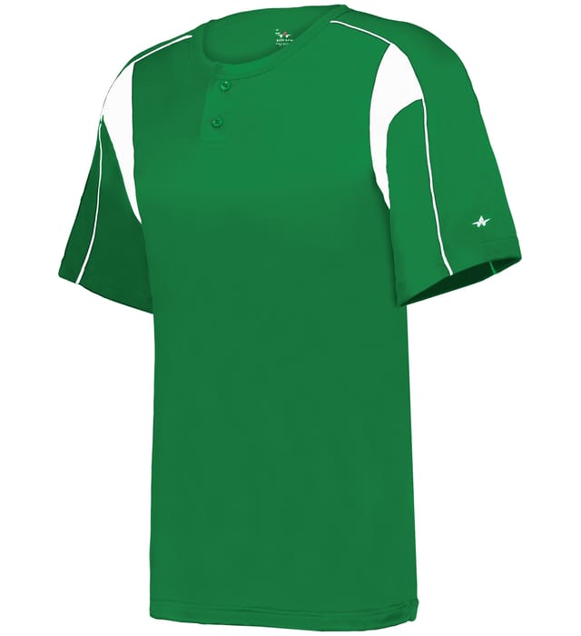 Kelly green and white colored Pro Youth Placket jersey angled image on a white background