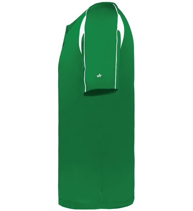 Kelly green and white colored Pro Youth Placket jersey angled image on a white background