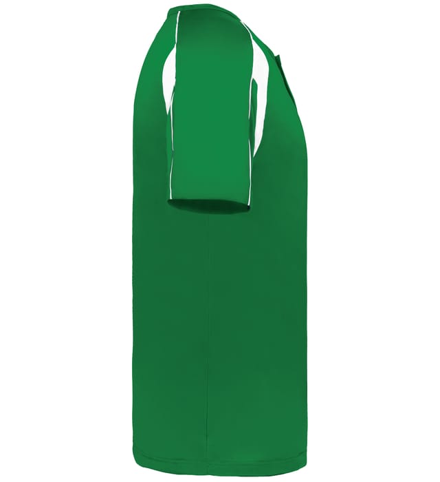 Kelly green and white colored Pro Youth Placket jersey angled image on a white background