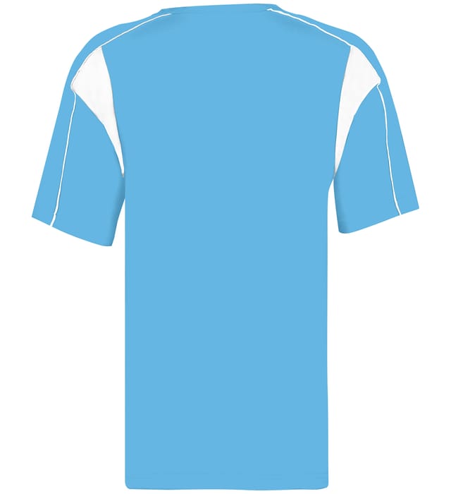 Columbia Blue and white colored Pro Youth Placket jersey angled image on a white background