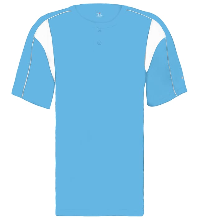 Columbia Blue and white colored Pro Youth Placket jersey angled image on a white background