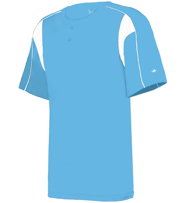 Columbia Blue and white colored Pro Youth Placket jersey angled image on a white background