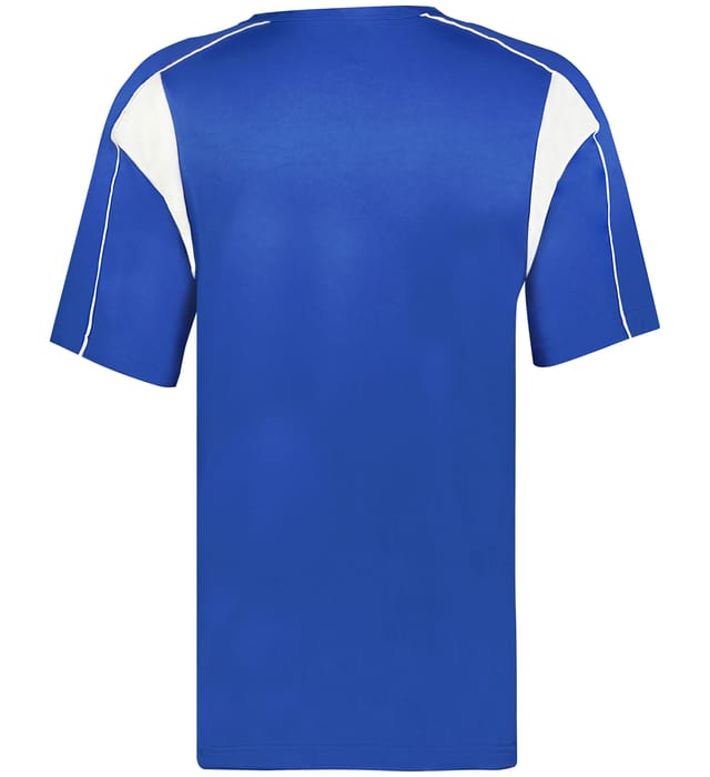 Royal and white colored Pro Youth Placket jersey angled image on a white background