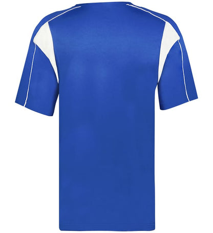 Royal and white colored Pro Youth Placket jersey angled image on a white background