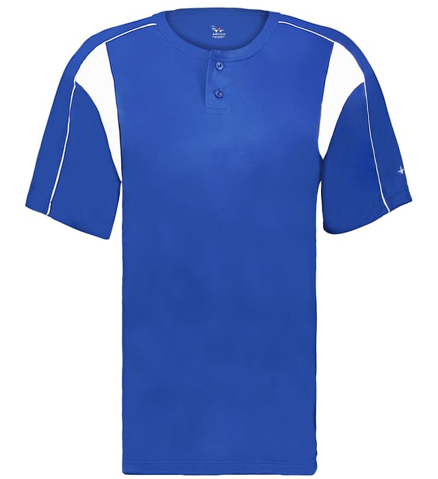 Royal and white colored Pro Youth Placket jersey angled image on a white background
