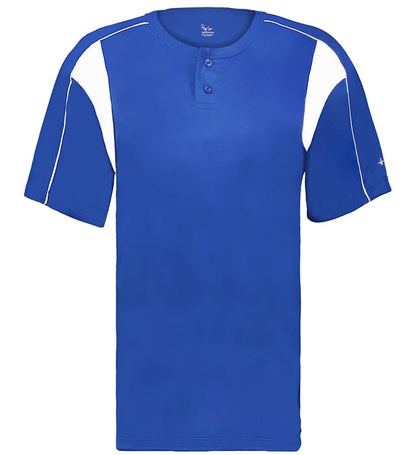 Royal and white colored Pro Youth Placket jersey angled image on a white background