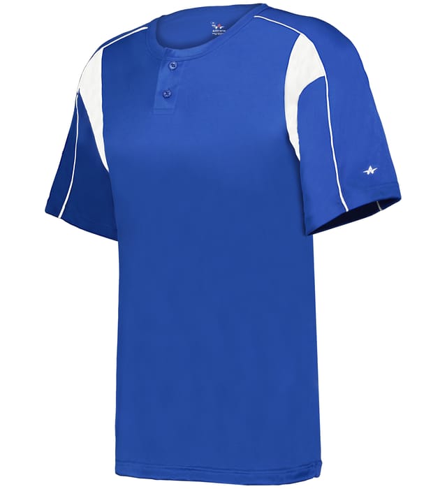 Royal and white colored Pro Youth Placket jersey angled image on a white background
