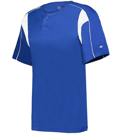 Royal and white colored Pro Youth Placket jersey angled image on a white background