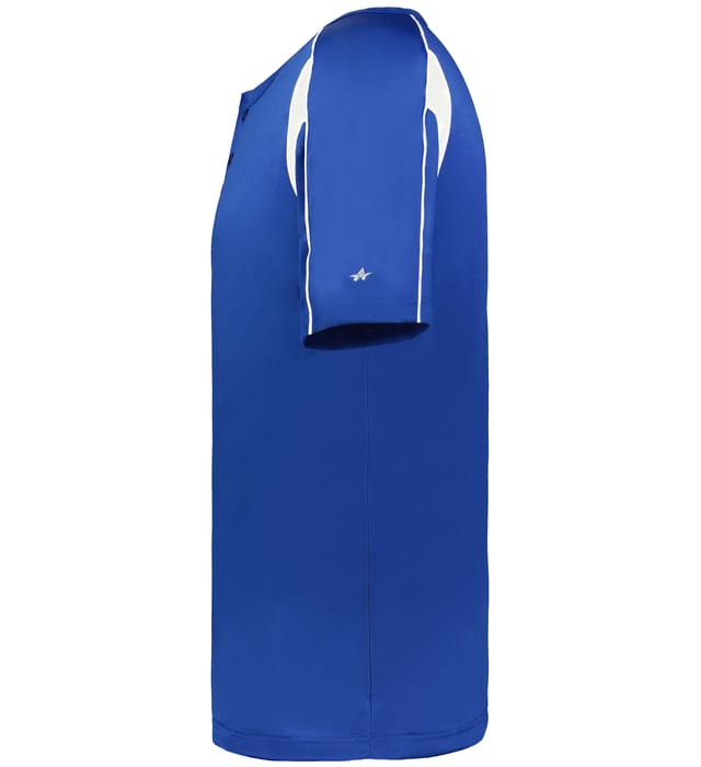 Royal and white colored Pro Youth Placket jersey angled image on a white background