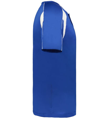 Royal and white colored Pro Youth Placket jersey angled image on a white background