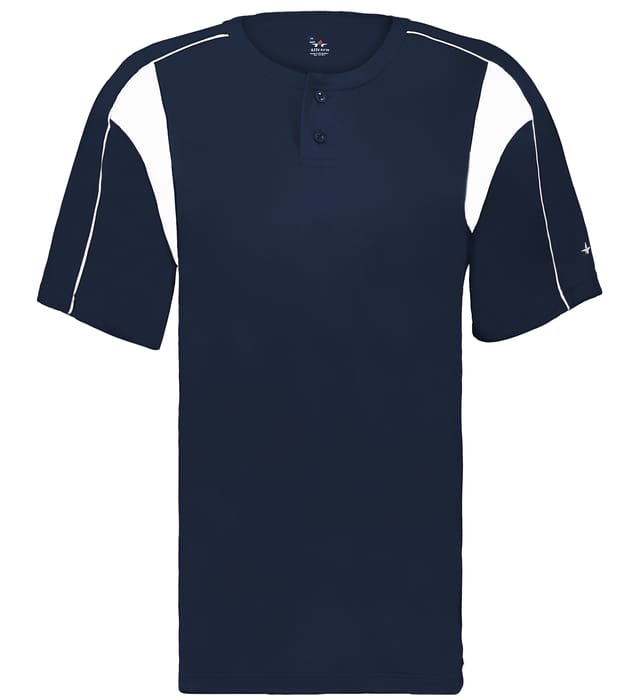 Navy and white colored Pro Youth Placket jersey angled image on a white background