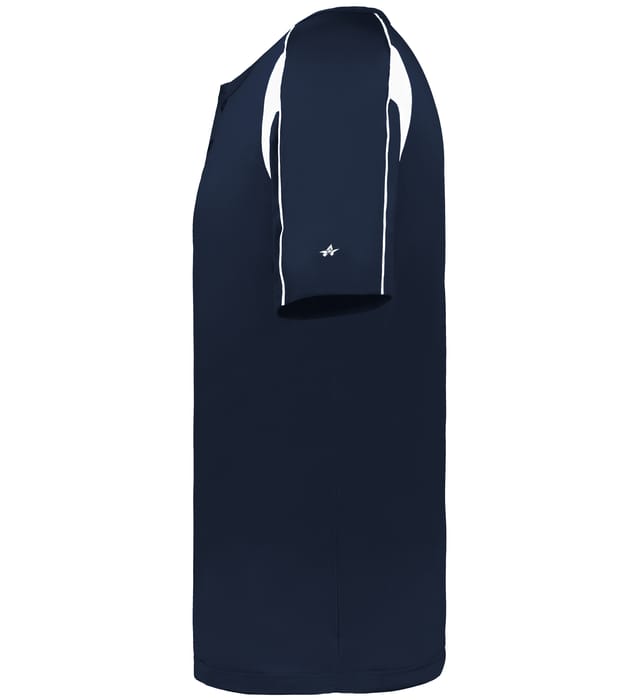 Navy and white colored Pro Youth Placket jersey angled image on a white background