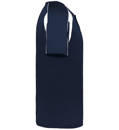Navy and white colored Pro Youth Placket jersey angled image on a white background