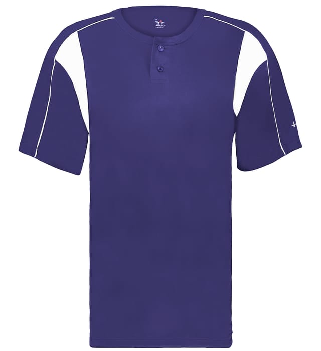 Purple and white colored Pro Youth Placket jersey angled image on a white background