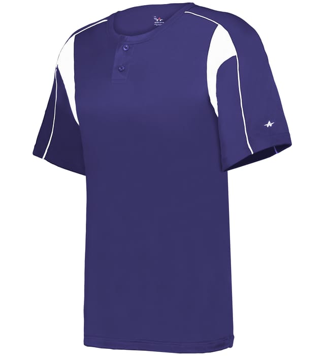 Purple and white colored Pro Youth Placket jersey angled image on a white background