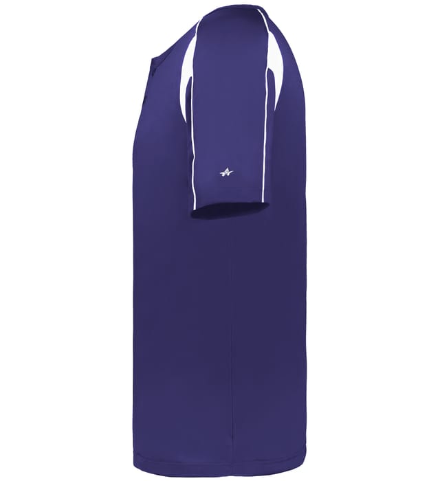 Purple and white colored Pro Youth Placket jersey angled image on a white background