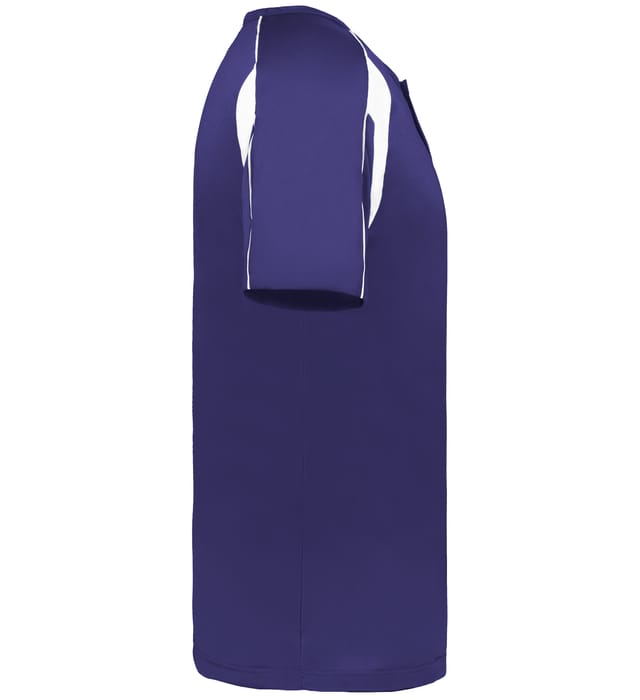 Purple and white colored Pro Youth Placket jersey angled image on a white background