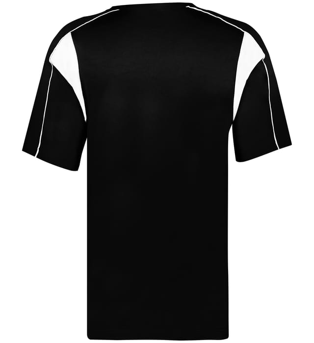 Black and white colored Pro Youth Placket jersey angled image on a white background