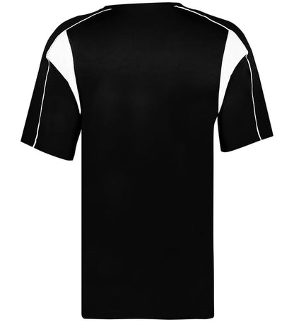 Black and white colored Pro Youth Placket jersey angled image on a white background