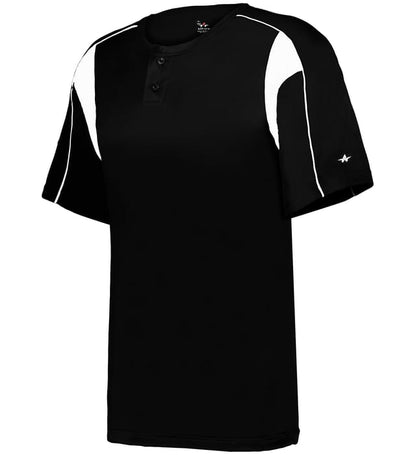 Black and white colored Pro Youth Placket jersey angled image on a white background