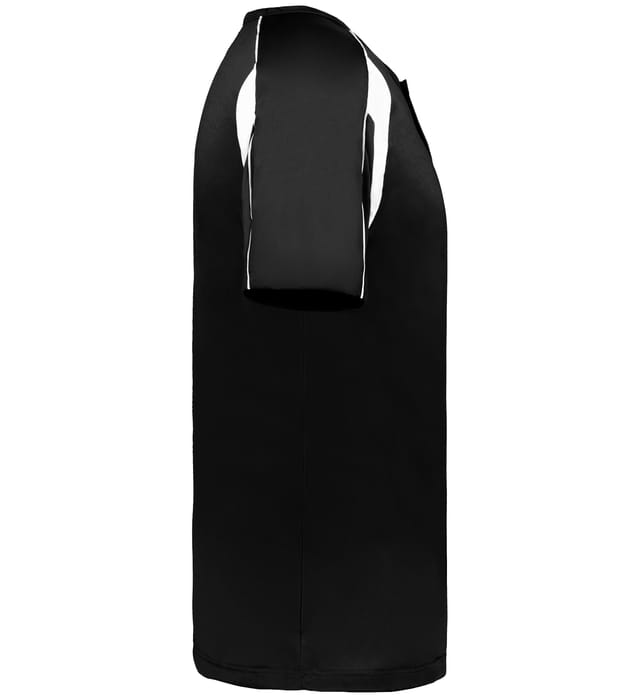 Black and white colored Pro Youth Placket jersey angled image on a white background