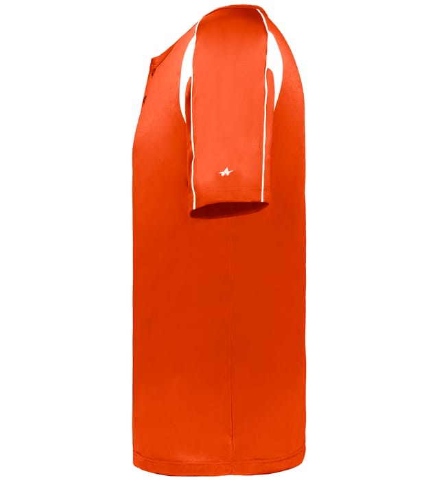 Burnt orange and white colored Pro Youth Placket jersey angled image on a white background