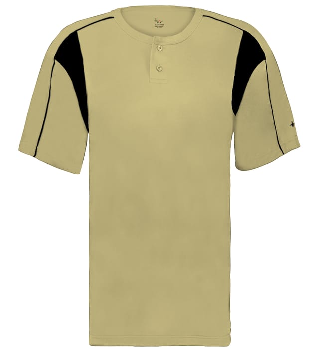 Vegas Gold and Black colored Pro Youth Placket jersey angled image on a white background