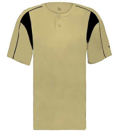 Vegas Gold and Black colored Pro Youth Placket jersey angled image on a white background