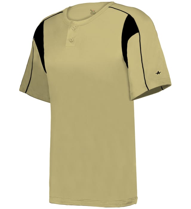 Vegas Gold and Black colored Pro Youth Placket jersey angled image on a white background