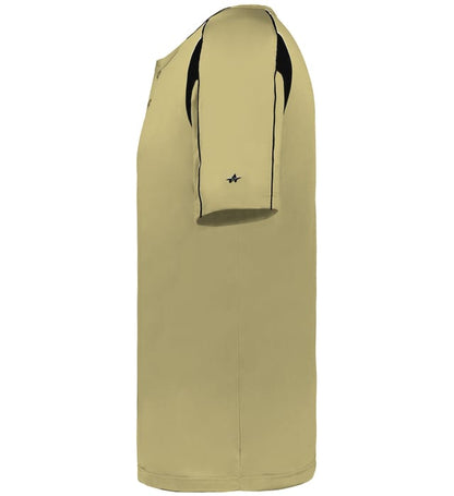 Vegas Gold and Black colored Pro Youth Placket jersey angled image on a white background