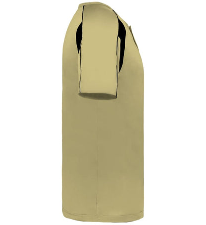 Vegas Gold and Black colored Pro Youth Placket jersey angled image on a white background