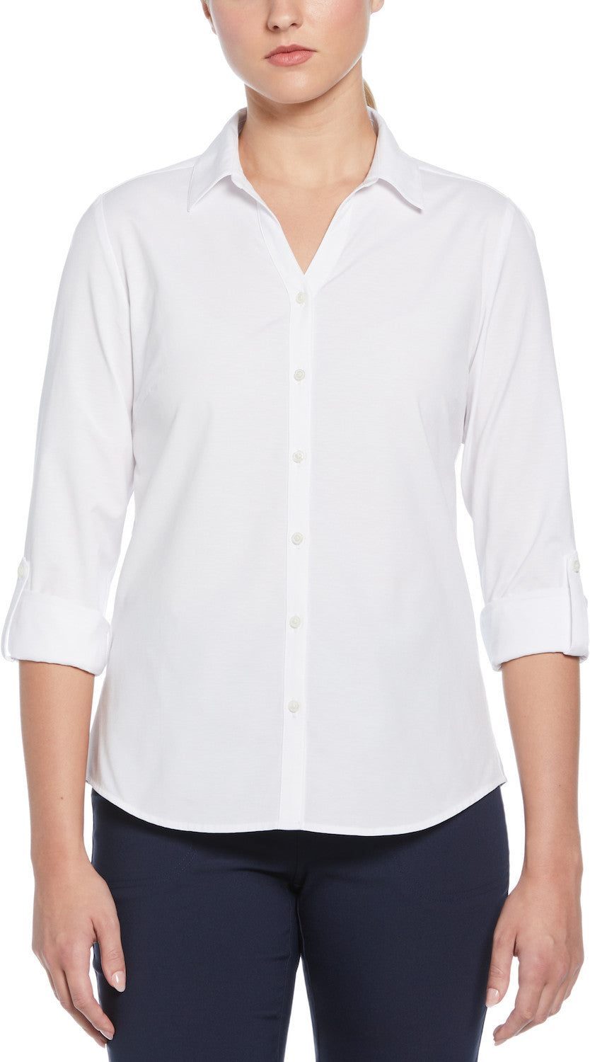 LADIES HEATHERED WOVEN SHIRT