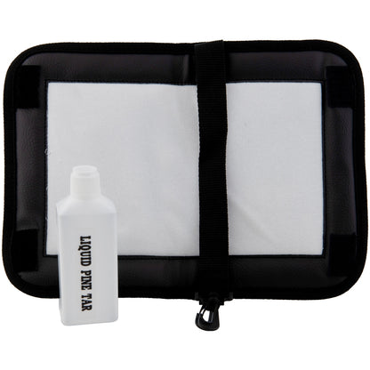 Black Deluxe Pine Tar Kit with white interior and a bottle labeled 'Liquid Pine Tar' on a white background