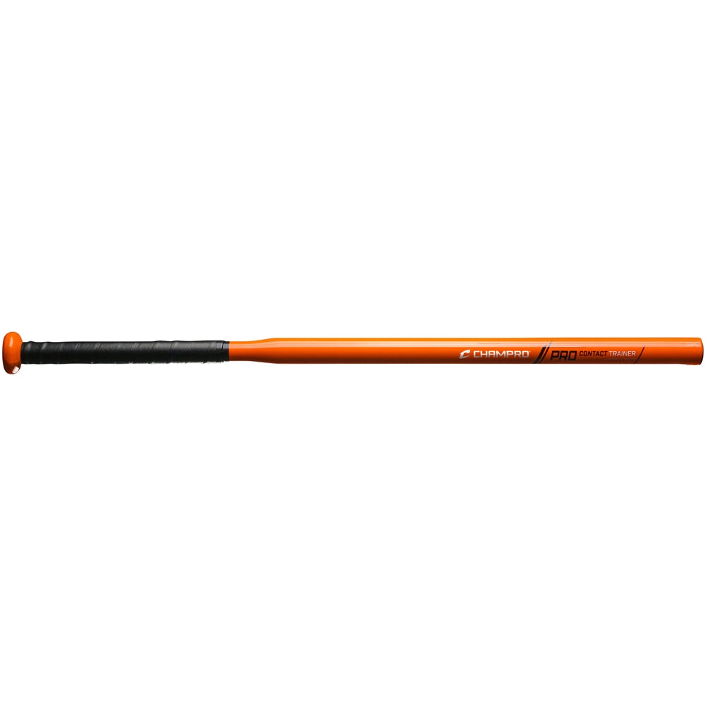 Orange and black Pro Trainer baseball bat with branding "Champro" on a white background