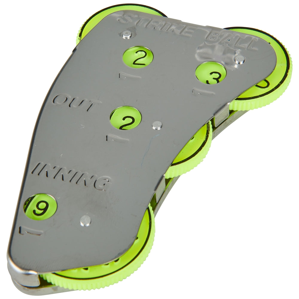 Baseball pitching device with numbered green markers on a white background
