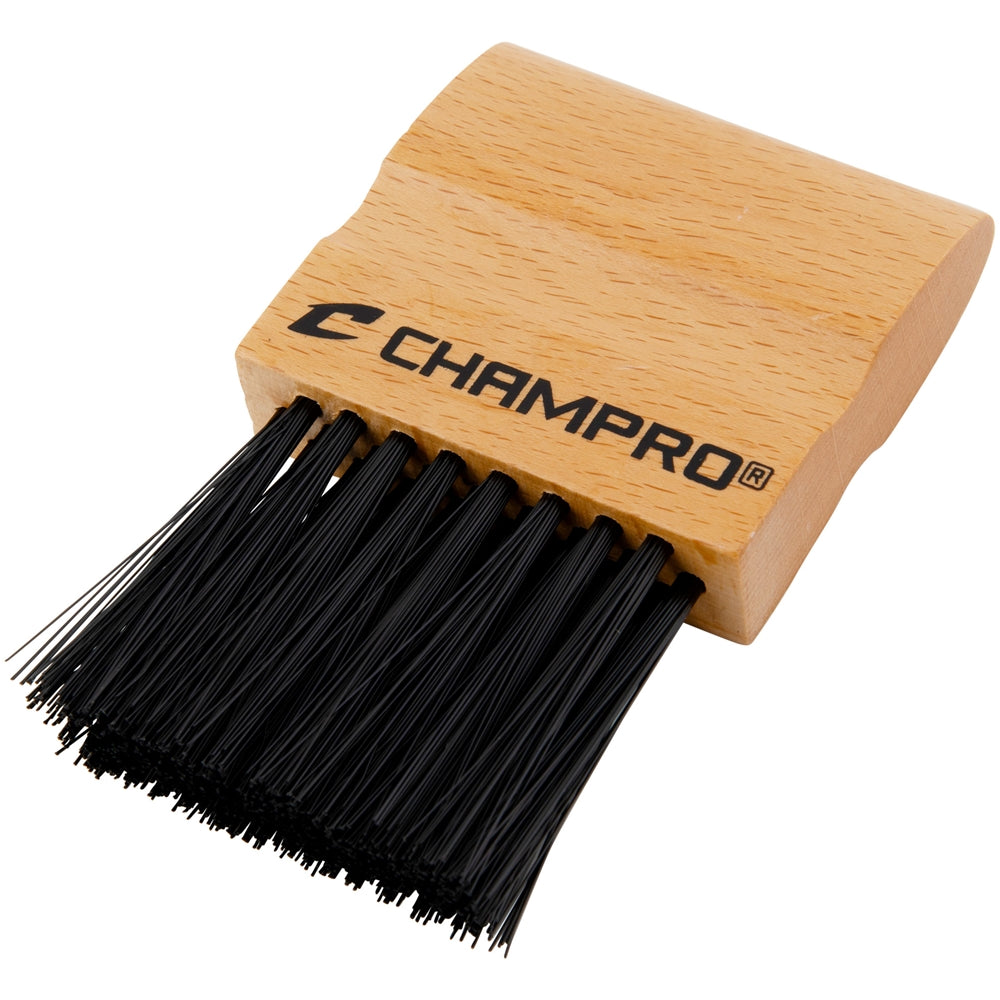 Wooden brush with black bristles and Champro logo on a white background