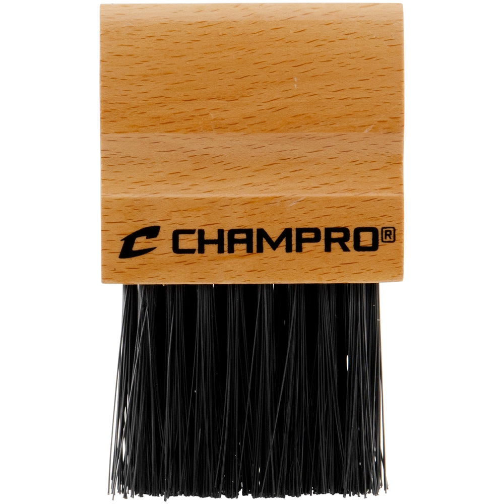 Wooden brush with black bristles and Champro logo on a white background