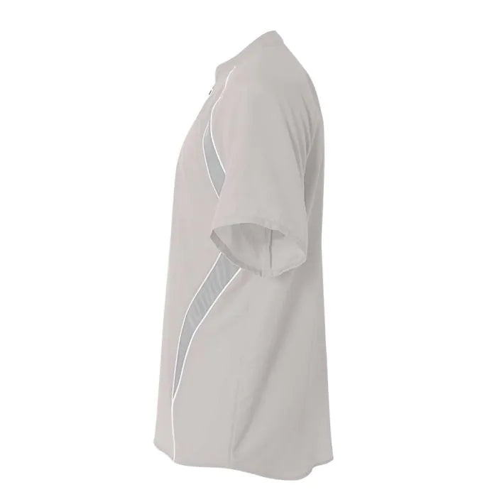 white BP batting jacket Coaches with white accents side view on a white background