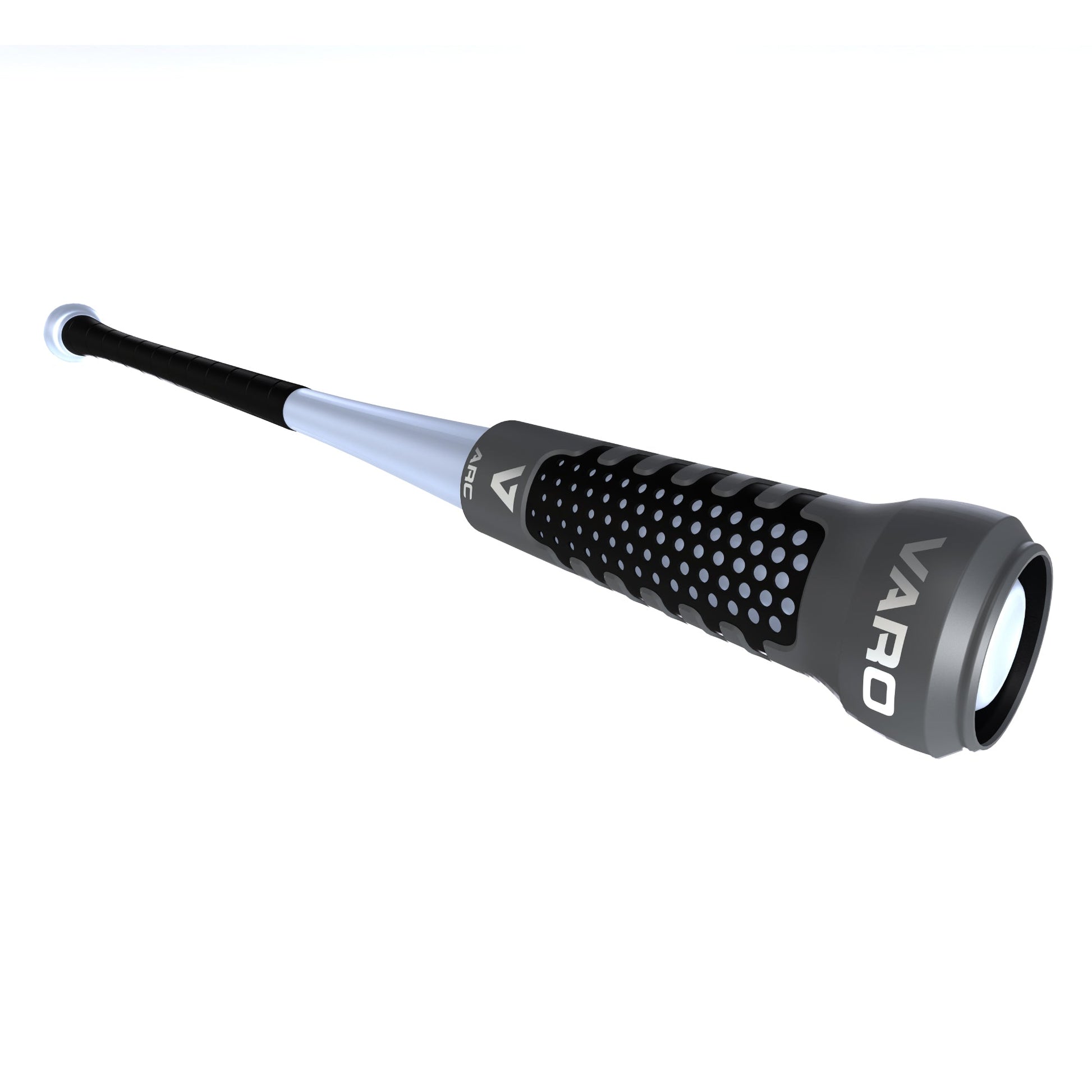 Black and gray baseball bat with Varo ARC Bat Weight 12 Oz on a white background
