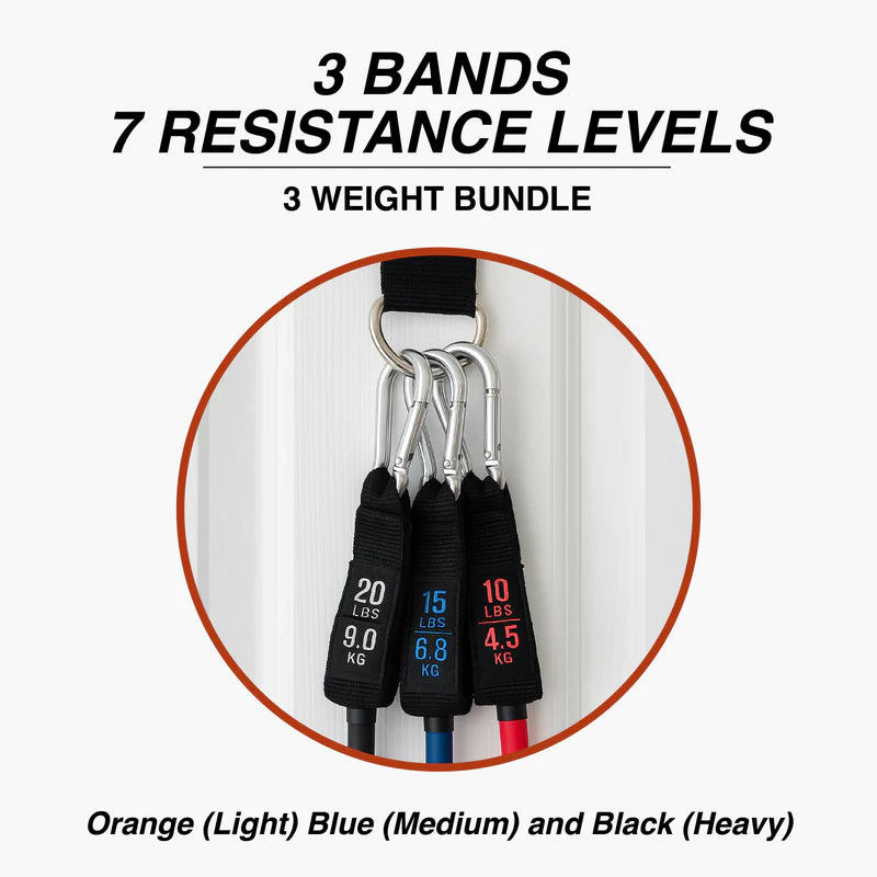 Arm Strong Pitching & Throwing Trainer Resistance bands with labeled weight capacities on a white background