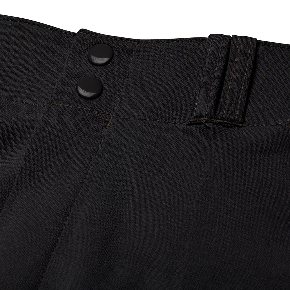 Close-up of black Champro MVP Knicker pants with buttons and a belt on a white background