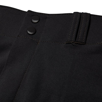 Close-up of black Champro MVP Knicker pants with buttons and a belt on a white background