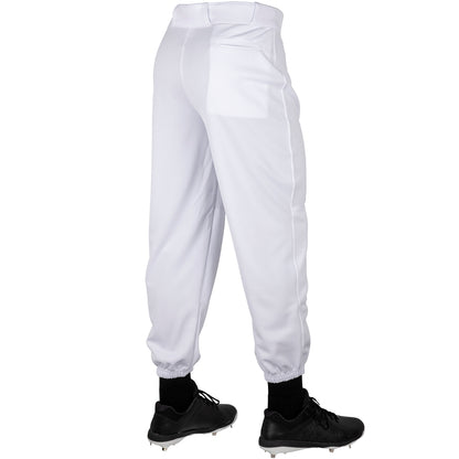 White  MVP Classic Baseball Pant  worn with black cleats on a white background